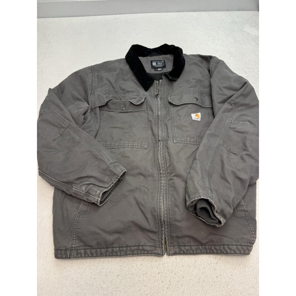Carhartt Jacket Mens 2XL Gray Canvas Lined Full Zip Workwear Bomber 104488